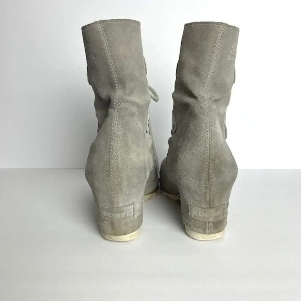 Sorel Wedge Boots Gray Suede Sz 9.5 Women Resort Ski Urban Luxe Winter Boho Cold